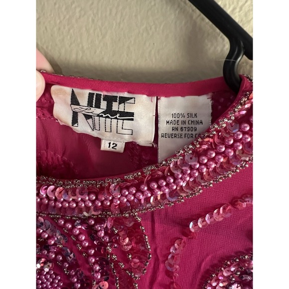 Nite‎ Lime Pink Sequin Beaded Embellished Long Sleeve Party Top - Picture 4 of 4